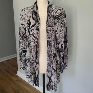 Chico's Snake Print Cardigan Black White Lightweight Linen Cotton Blend …